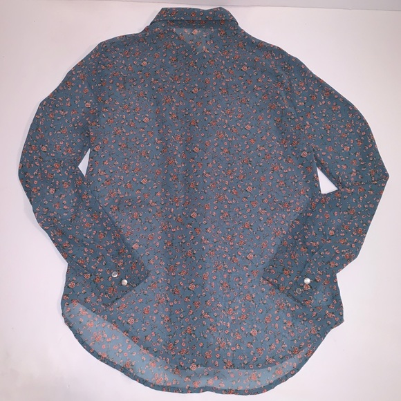Robin-K Sheer Floral Western Button Down Blouse Sm - Picture 4 of 7